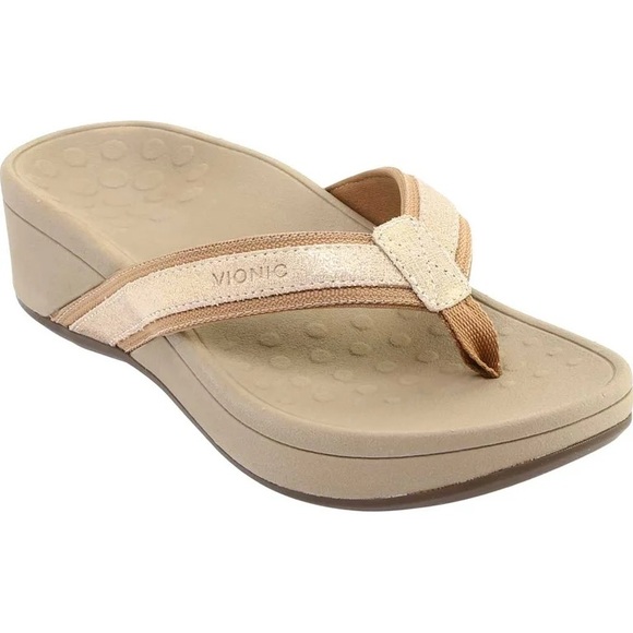 Vionic High Tide Toe Post Flip Flop Platform Champagne - Picture 6 of 6